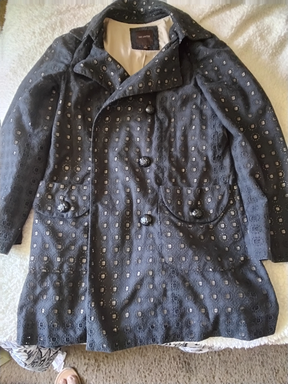 Black Eyelet Lace Double-Breasted Coat